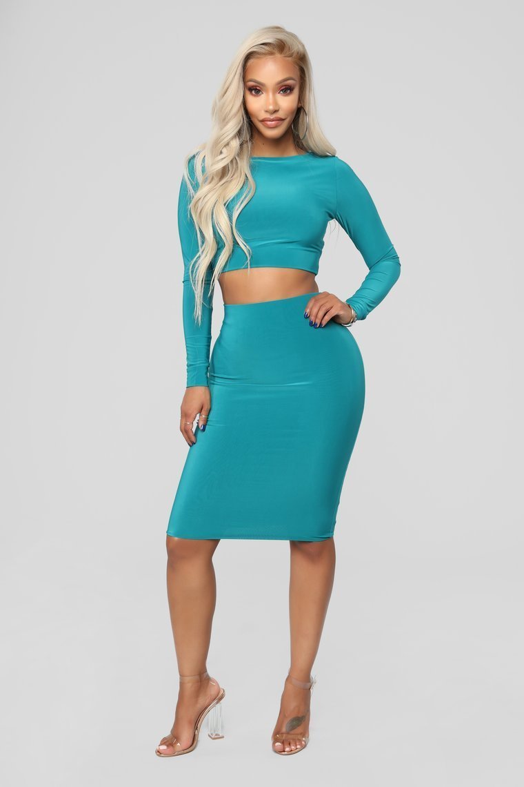 Kept In The Mix Skirt Set - Dark Jade - jameswhite001