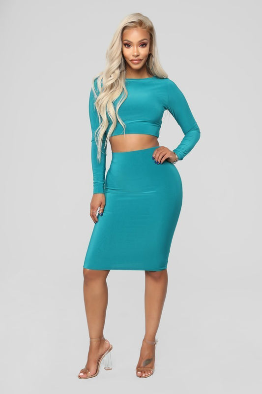 Kept In The Mix Skirt Set - Dark Jade - jameswhite001