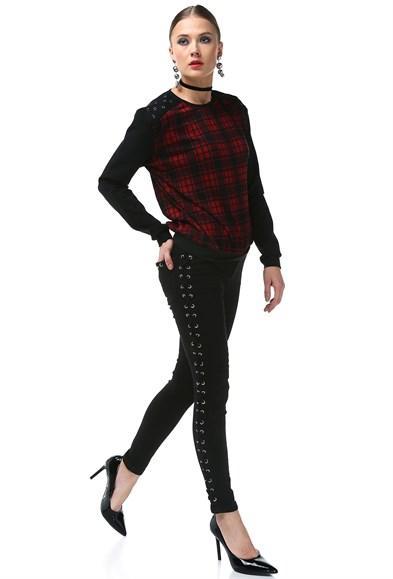 Kordon ve Kuş Gözü Detaylı Kadın Pantolon - jameswhite001