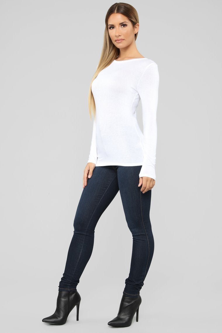 Krystal Crew Neck Long Sleeve Top - White - jameswhite001