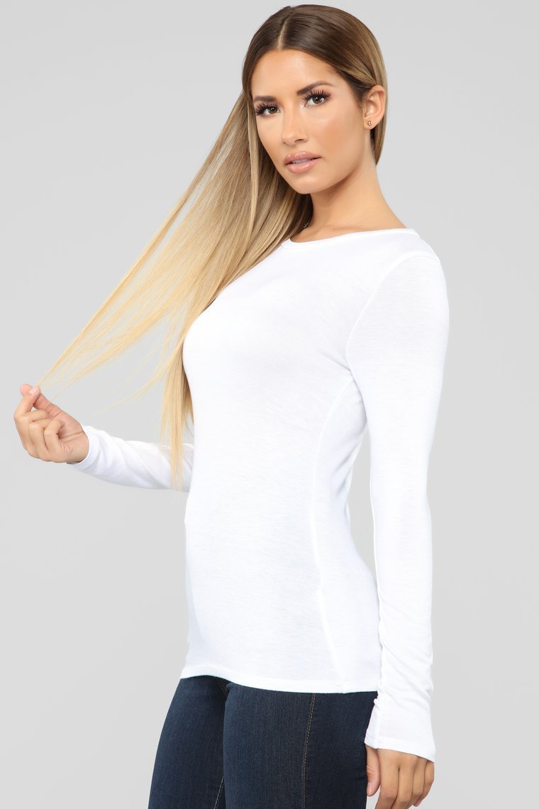 Krystal Crew Neck Long Sleeve Top - White - jameswhite001