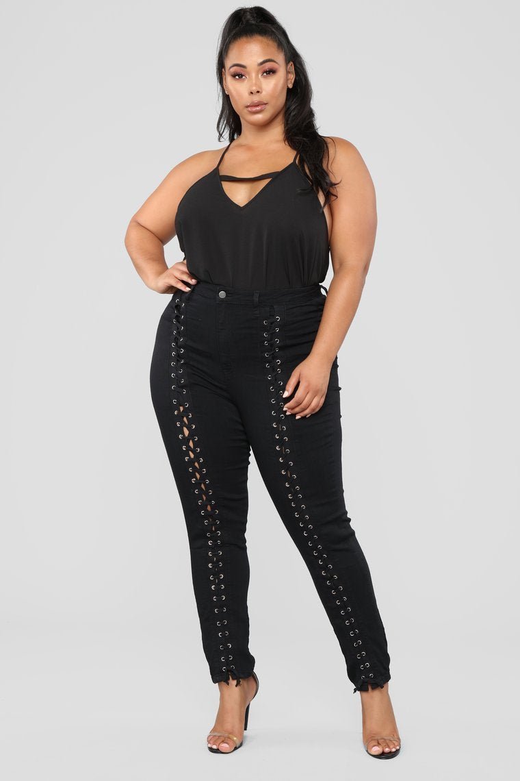 Kylee Lace Up Jeans - Black - jameswhite001