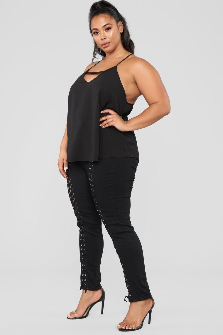 Kylee Lace Up Jeans - Black - jameswhite001