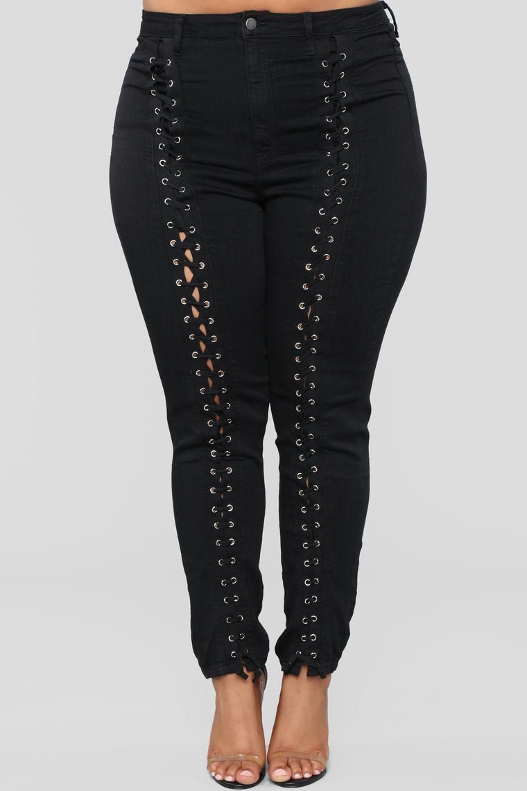 Kylee Lace Up Jeans - Black - jameswhite001