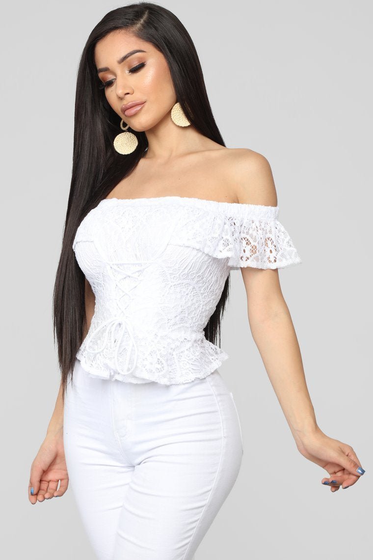 Lace Up Adore Top - White - jameswhite001
