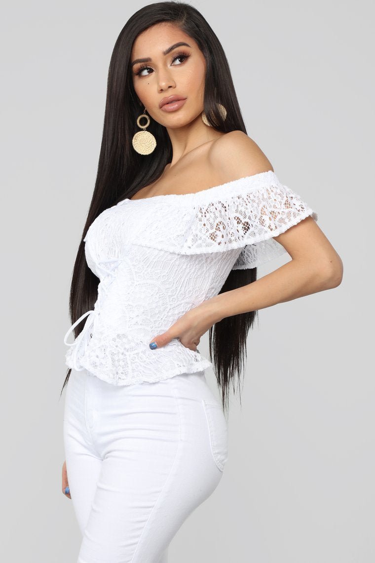 Lace Up Adore Top - White - jameswhite001