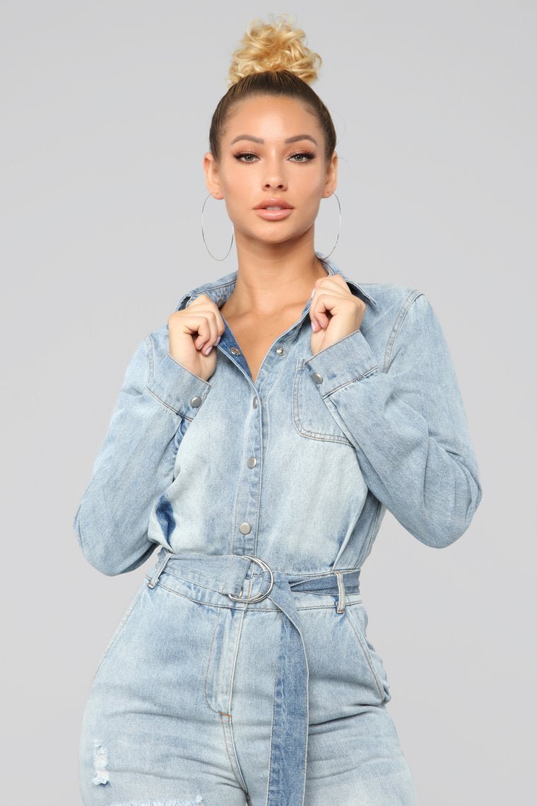 Less Stress Without You Denim Jumpsuit - Light Wash - jameswhite001
