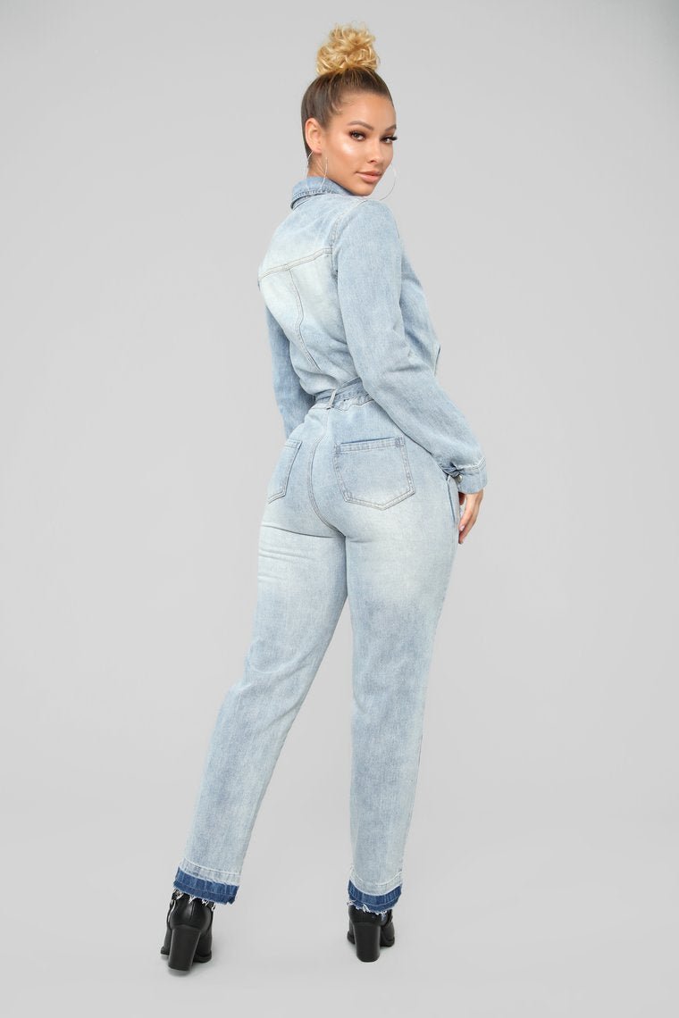 Less Stress Without You Denim Jumpsuit - Light Wash - jameswhite001