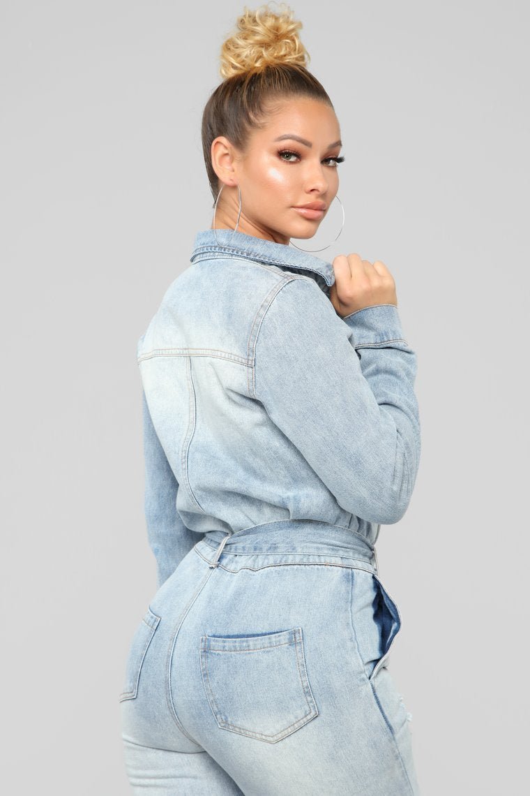 Less Stress Without You Denim Jumpsuit - Light Wash - jameswhite001