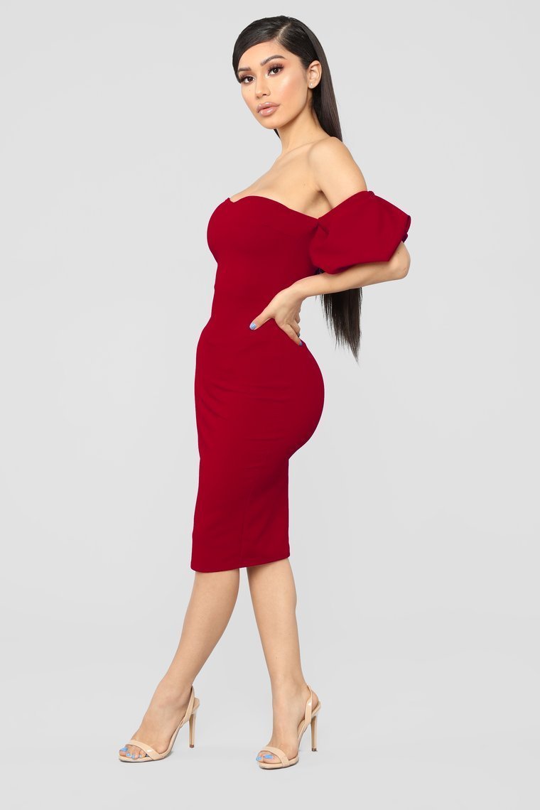 Let's Go Out Off Shoulder Dress - Red - jameswhite001