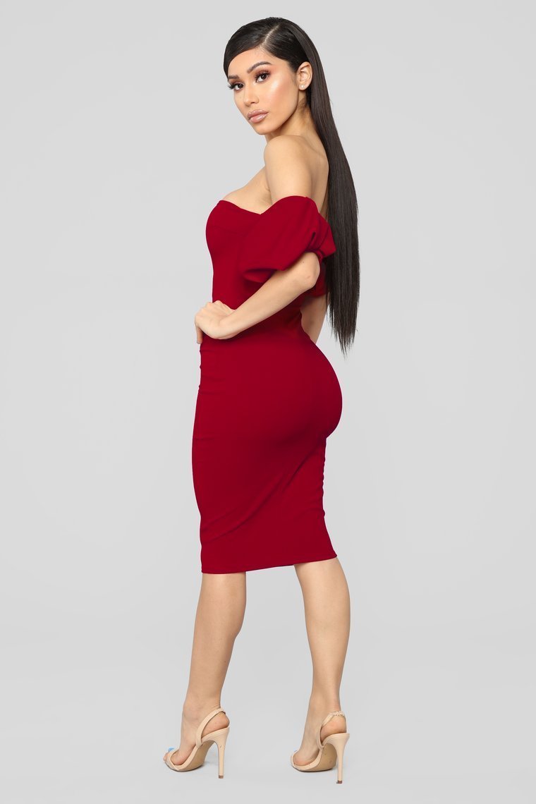 Let's Go Out Off Shoulder Dress - Red - jameswhite001