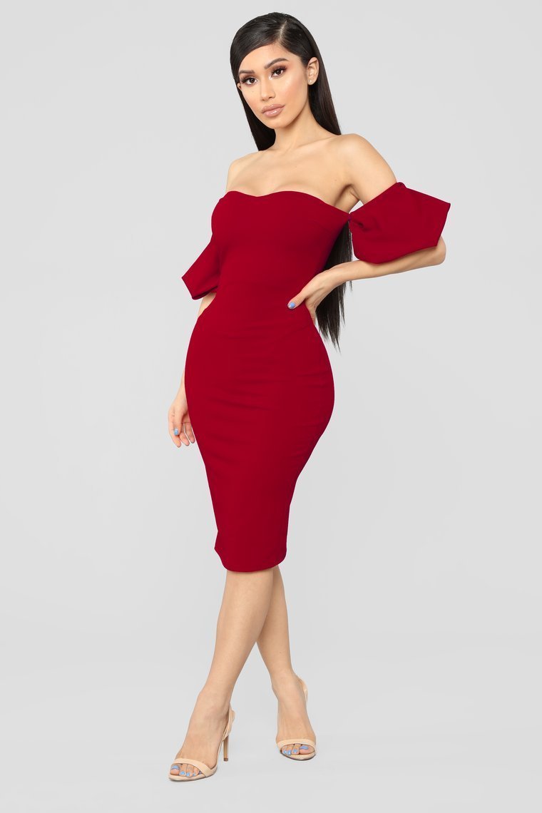 Let's Go Out Off Shoulder Dress - Red - jameswhite001
