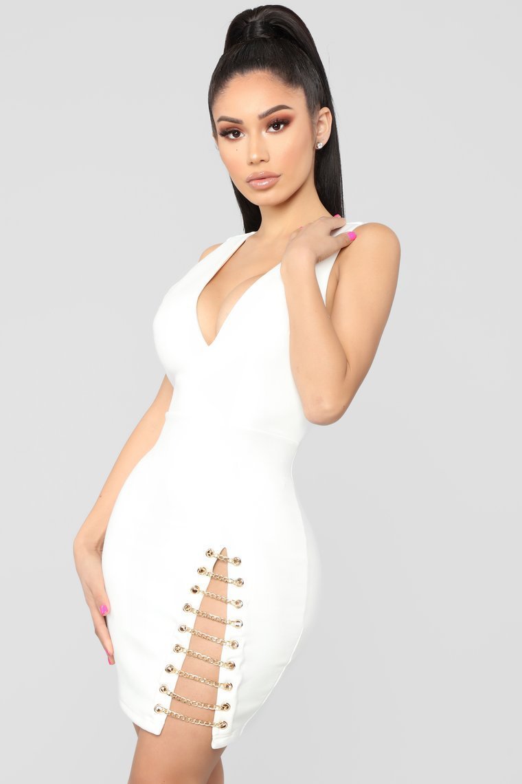 Let's Link Up Chain Dress - White - jameswhite001