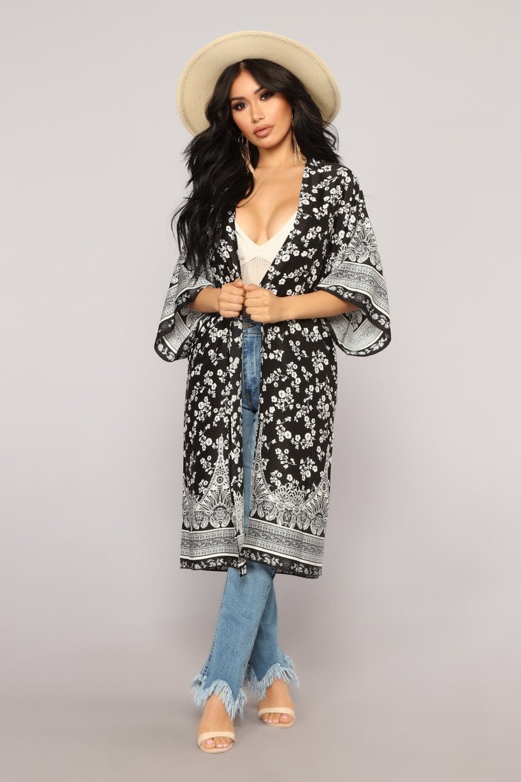 Let's Take A Stroll Kimono - Black - jameswhite001