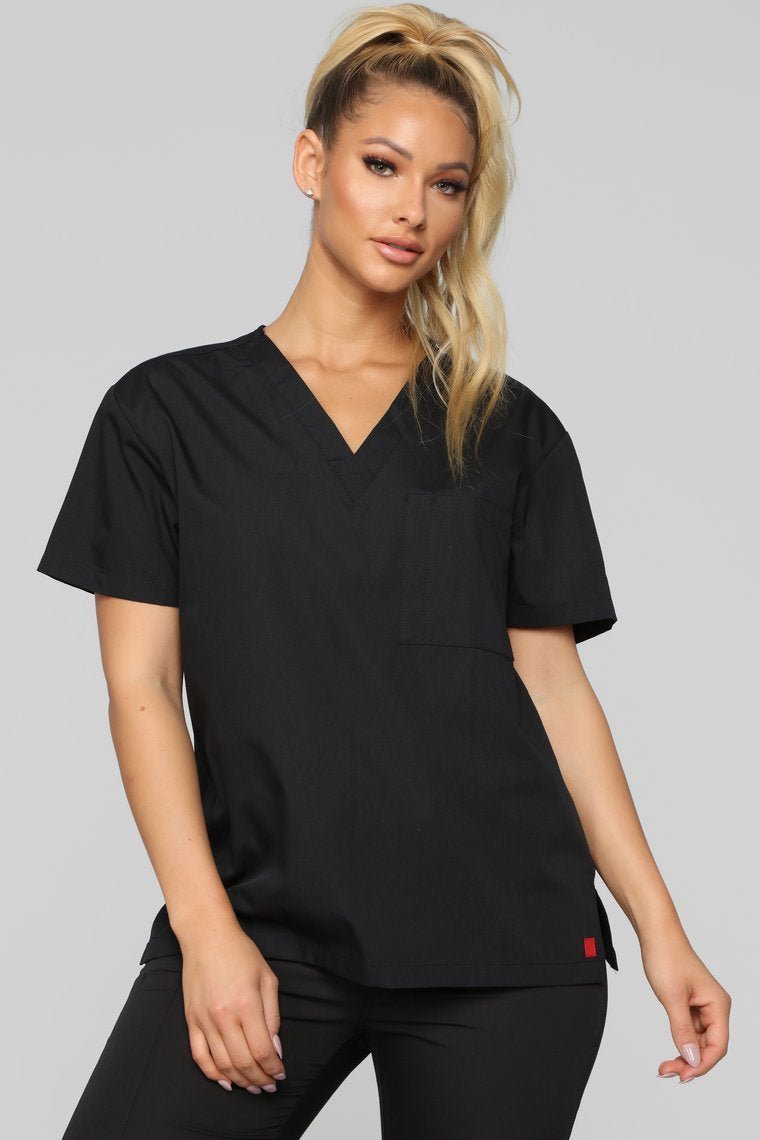 Life Saver V Neck Scrubs Top - Black - jameswhite001