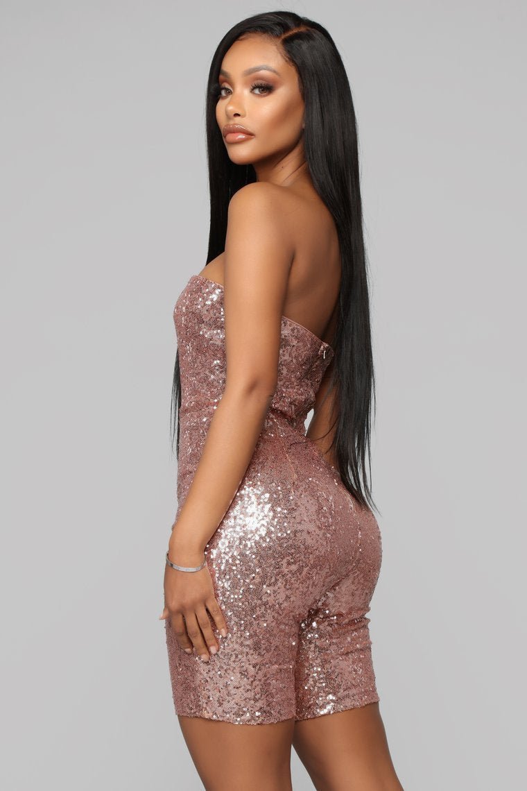 Light Em Up Sequin Romper - Rose Gold - jameswhite001
