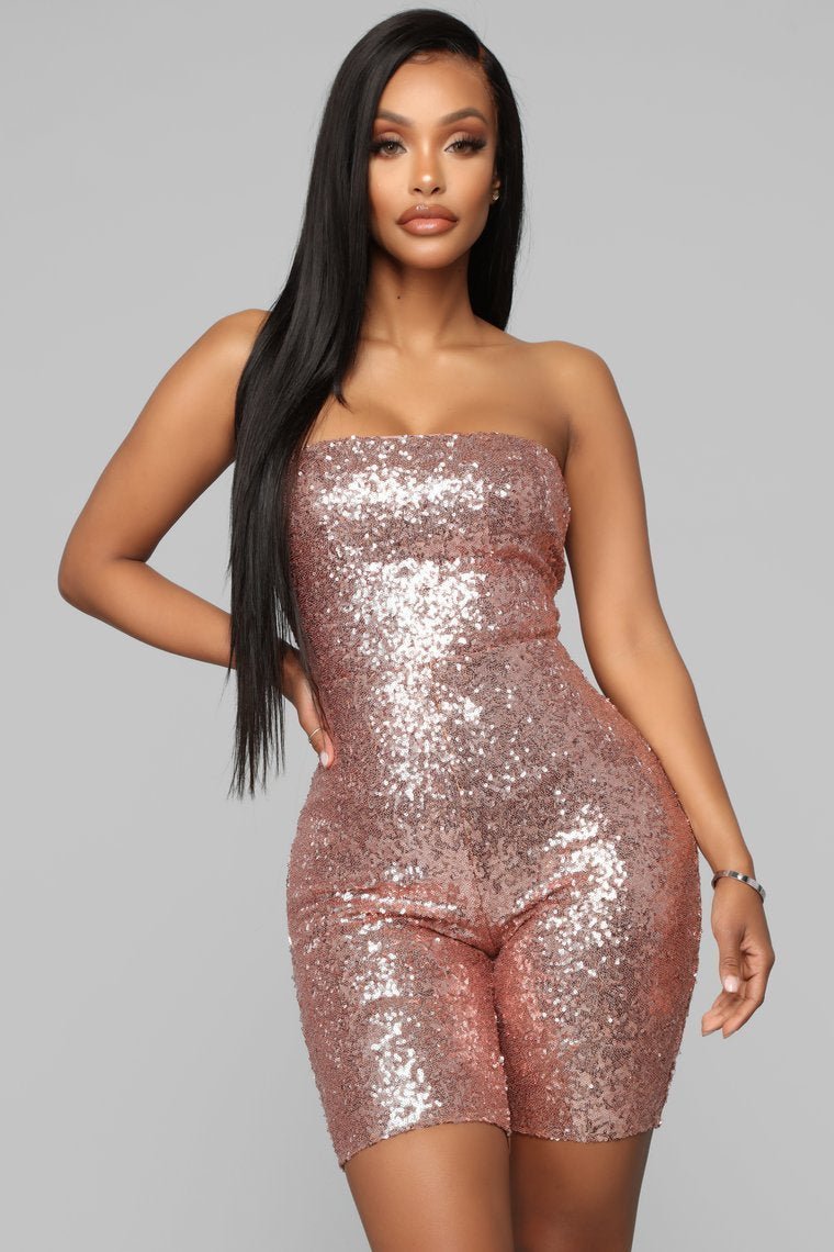 Light Em Up Sequin Romper - Rose Gold - jameswhite001