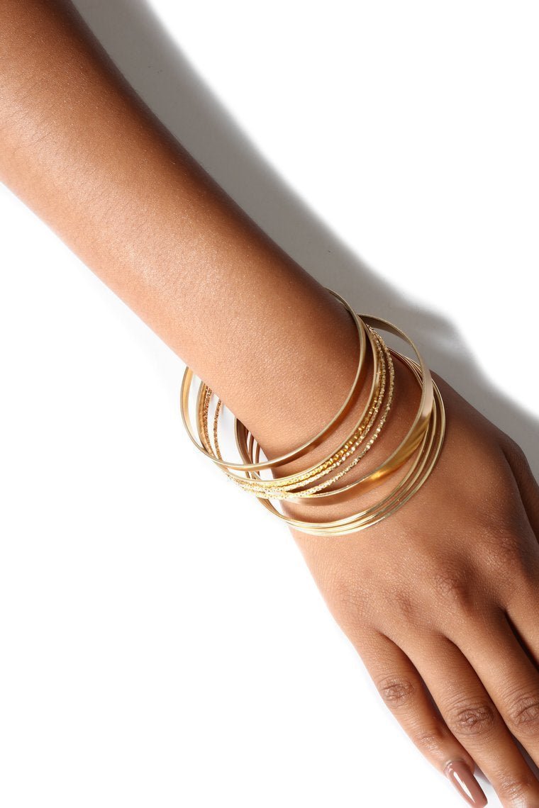 Listening To Metal Bangle Set - Gold - jameswhite001