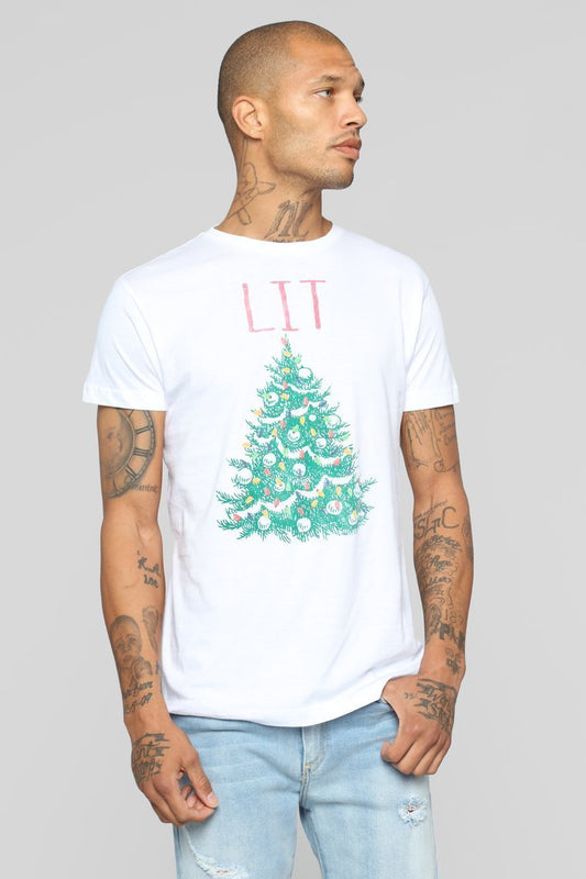 Lit Tree Short Sleeve Tee - White - jameswhite001