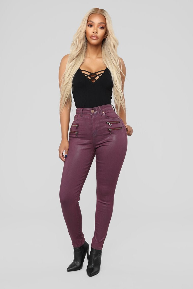 Lookin' Good High Rise Pants - Burgundy - jameswhite001