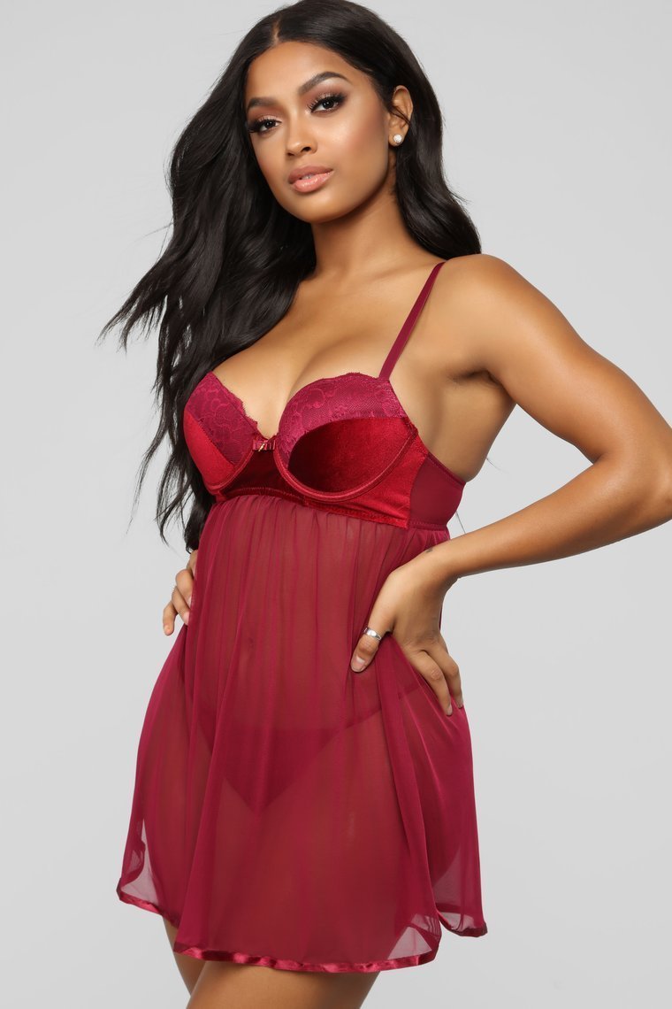 Love You Forever Baby Doll 2 Piece Set - Wine - jameswhite001