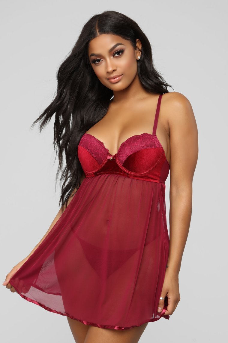 Love You Forever Baby Doll 2 Piece Set - Wine - jameswhite001