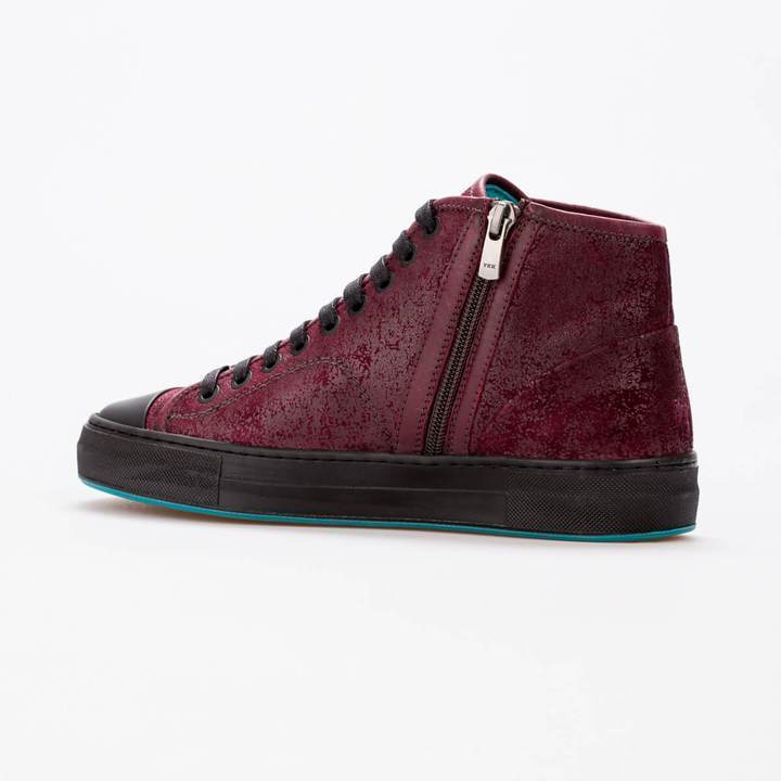 LUCY – SUEDE (PRINTED) BURGUNDY & MAT LEATHER BLACK - jameswhite001