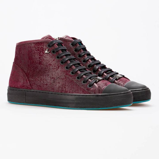 LUCY – SUEDE (PRINTED) BURGUNDY & MAT LEATHER BLACK - jameswhite001