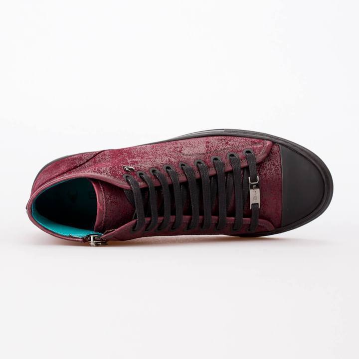 LUCY – SUEDE (PRINTED) BURGUNDY & MAT LEATHER BLACK - jameswhite001
