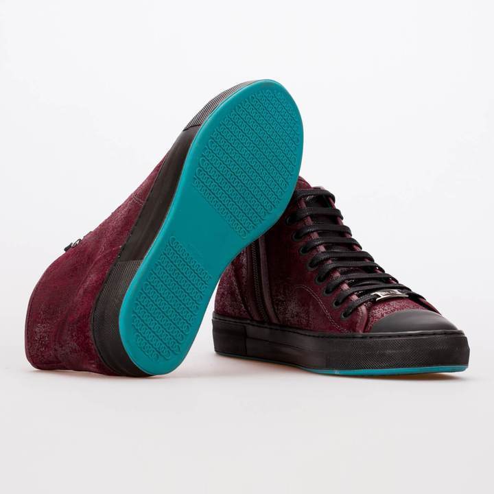 LUCY – SUEDE (PRINTED) BURGUNDY & MAT LEATHER BLACK - jameswhite001