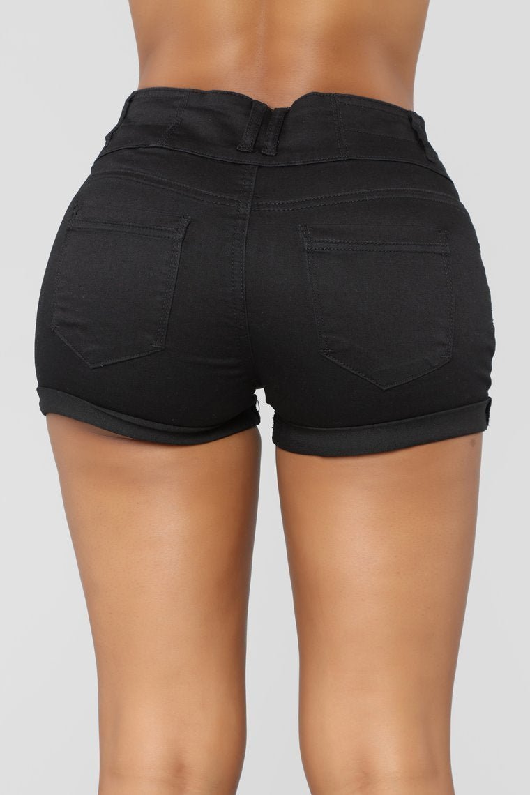 Mandy High Rise Denim Shorts - Black - jameswhite001