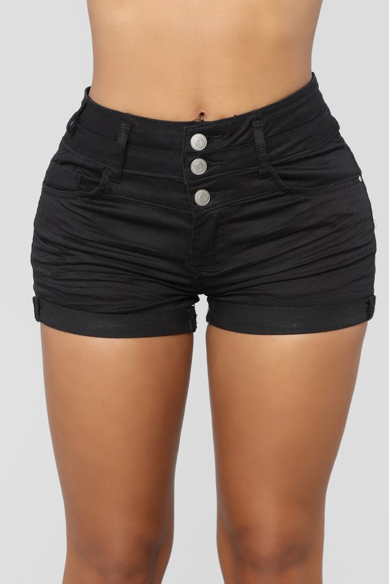 Mandy High Rise Denim Shorts - Black - jameswhite001