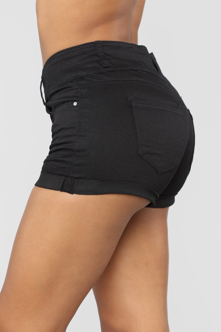 Mandy High Rise Denim Shorts - Black - jameswhite001