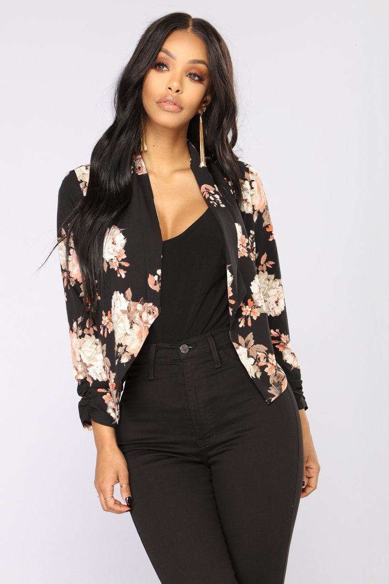 Meet You There Floral Jacket - Black/Floral - jameswhite001