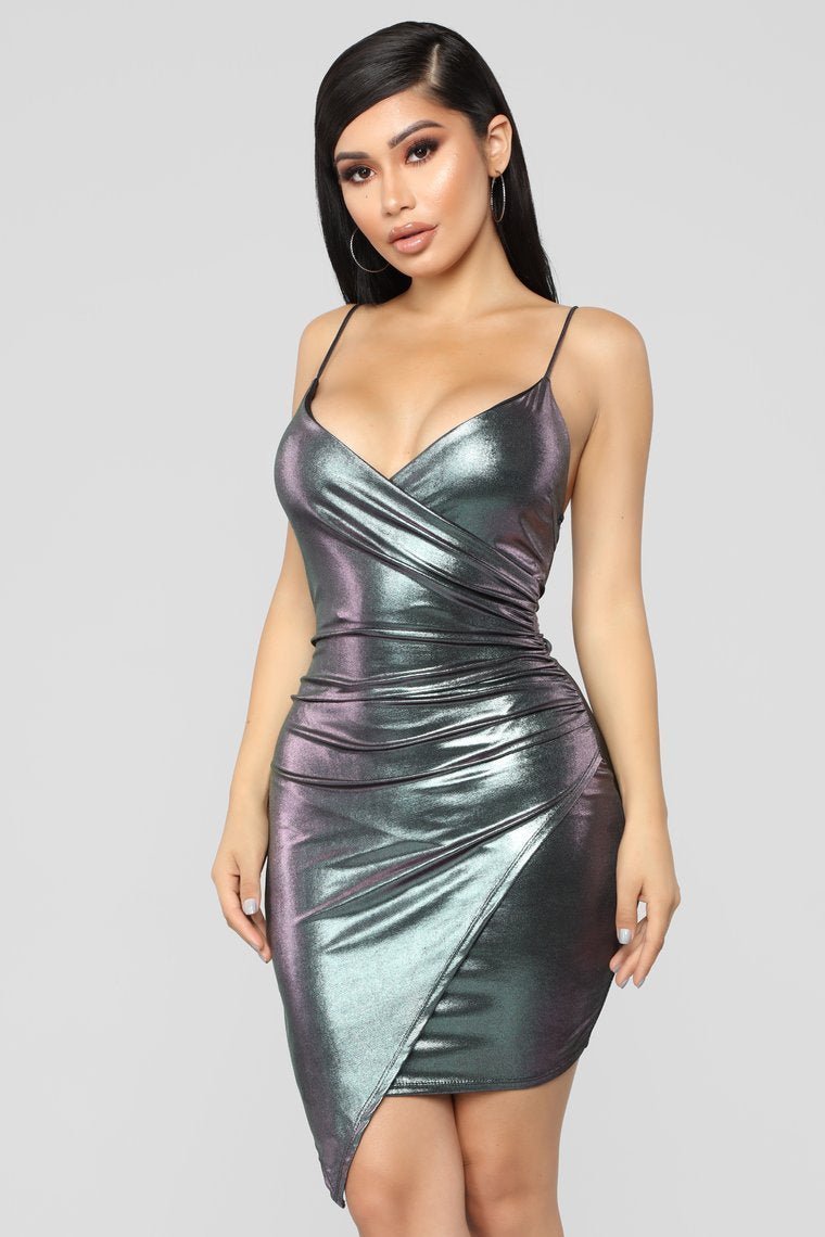 Midnight Hour Metallic Dress - Silver - jameswhite001