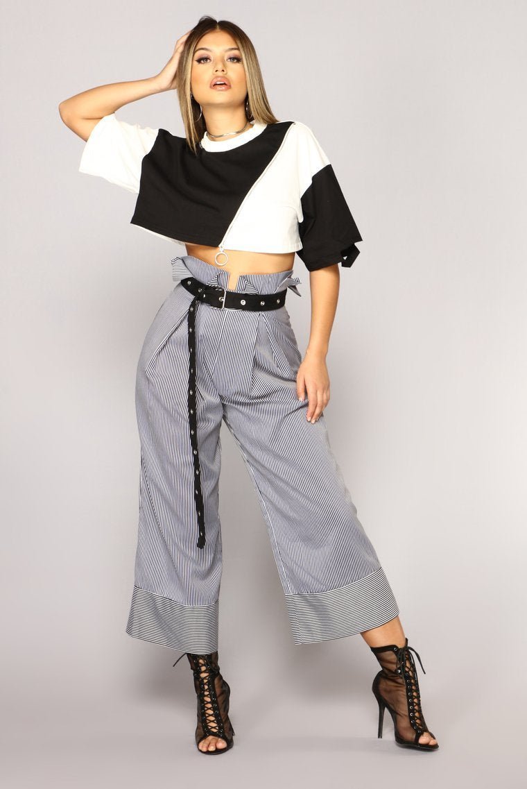 Midnight Surprise Cropped Crew Neck Top - Black/Off White - jameswhite001