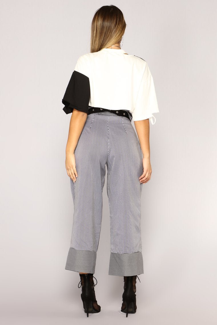 Midnight Surprise Cropped Crew Neck Top - Black/Off White - jameswhite001