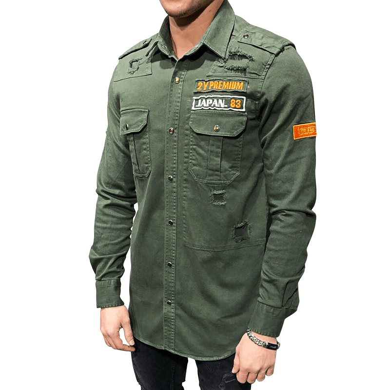 MILITARY RIPPED DENIM CARGO SHIRT 3673 - jameswhite001