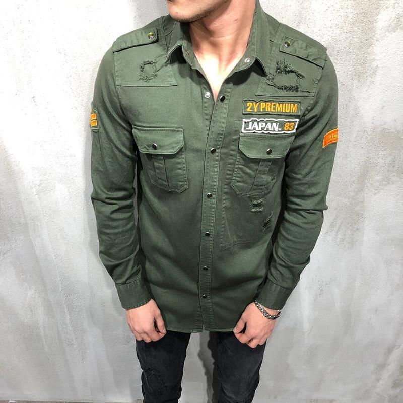 MILITARY RIPPED DENIM CARGO SHIRT 3673 - jameswhite001