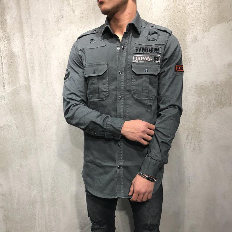 MILITARY RIPPED DENIM CARGO SHIRT 3673 - jameswhite001