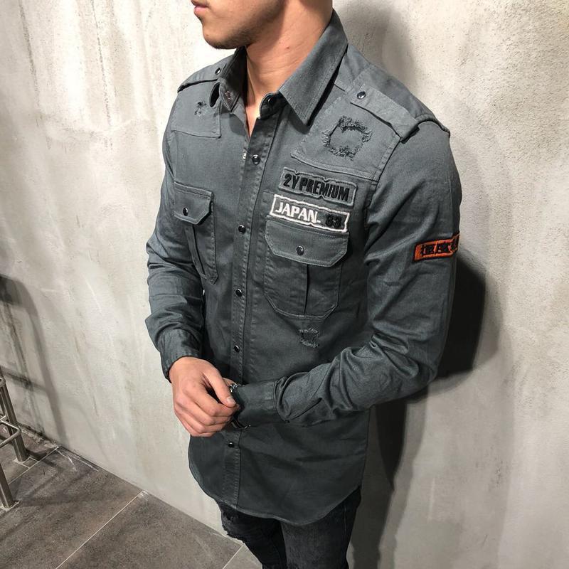 MILITARY RIPPED DENIM CARGO SHIRT 3673 - jameswhite001