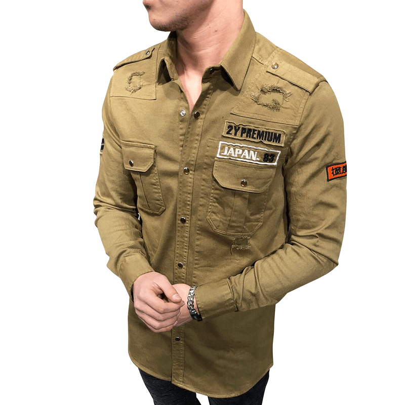 MILITARY RIPPED DENIM CARGO SHIRT 3673 - jameswhite001