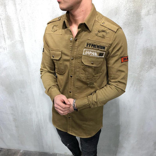 MILITARY RIPPED DENIM CARGO SHIRT 3673 - jameswhite001