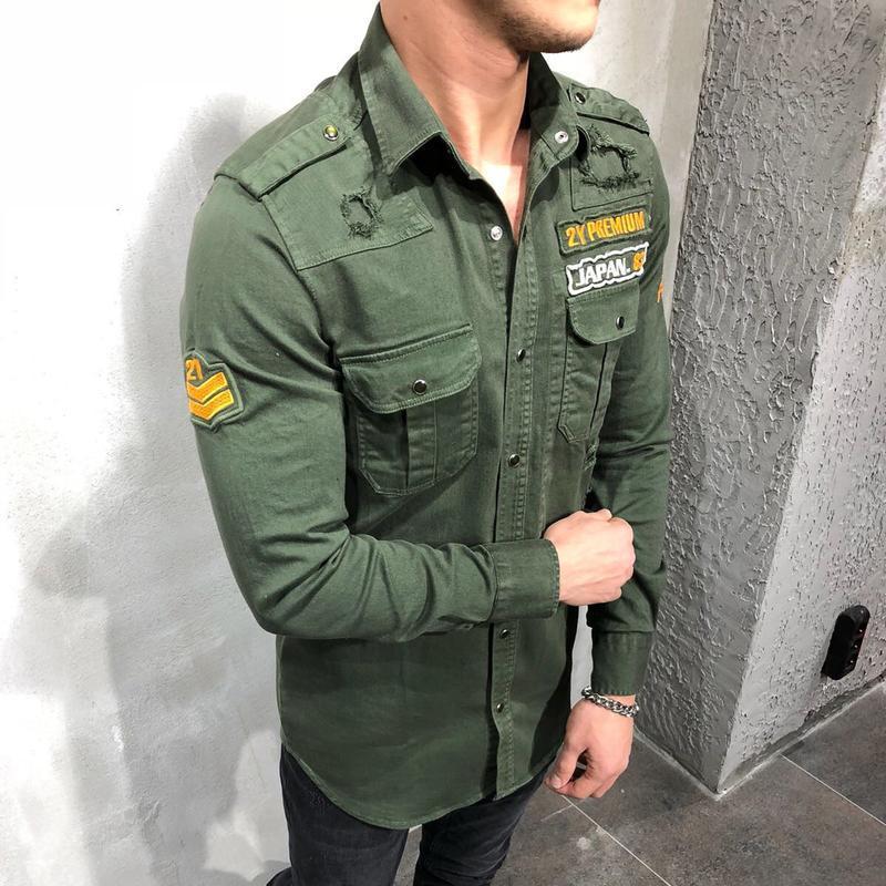MILITARY RIPPED DENIM CARGO SHIRT 3673 - jameswhite001