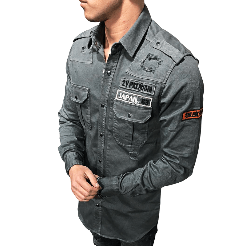 MILITARY RIPPED DENIM CARGO SHIRT 3673 - jameswhite001
