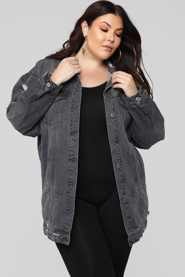 Miss Stressed Denim Jacket - Black Denim - jameswhite001