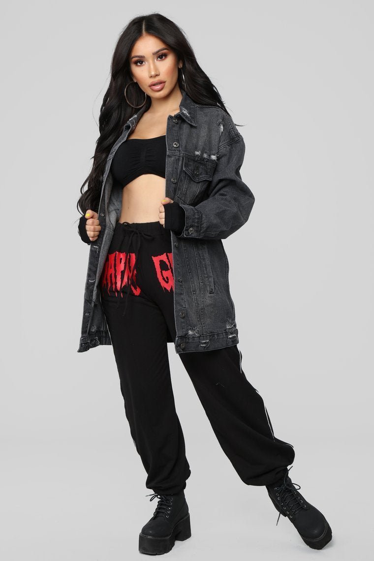 Miss Stressed Denim Jacket - Black Denim - jameswhite001