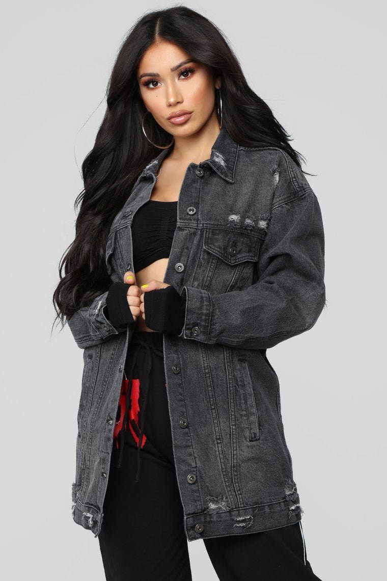 Miss Stressed Denim Jacket - Black Denim - jameswhite001