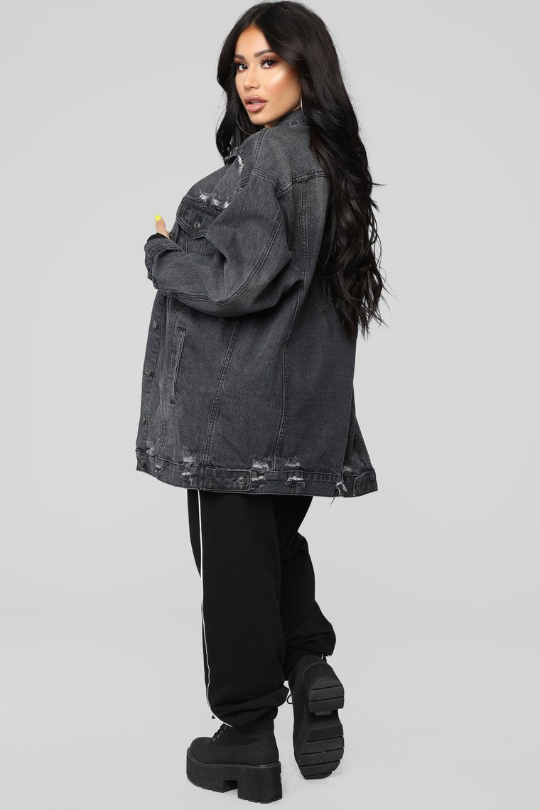 Miss Stressed Denim Jacket - Black Denim - jameswhite001