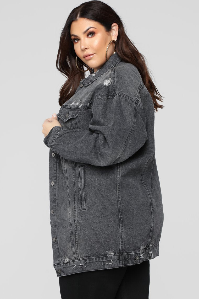 Miss Stressed Denim Jacket - Black Denim - jameswhite001